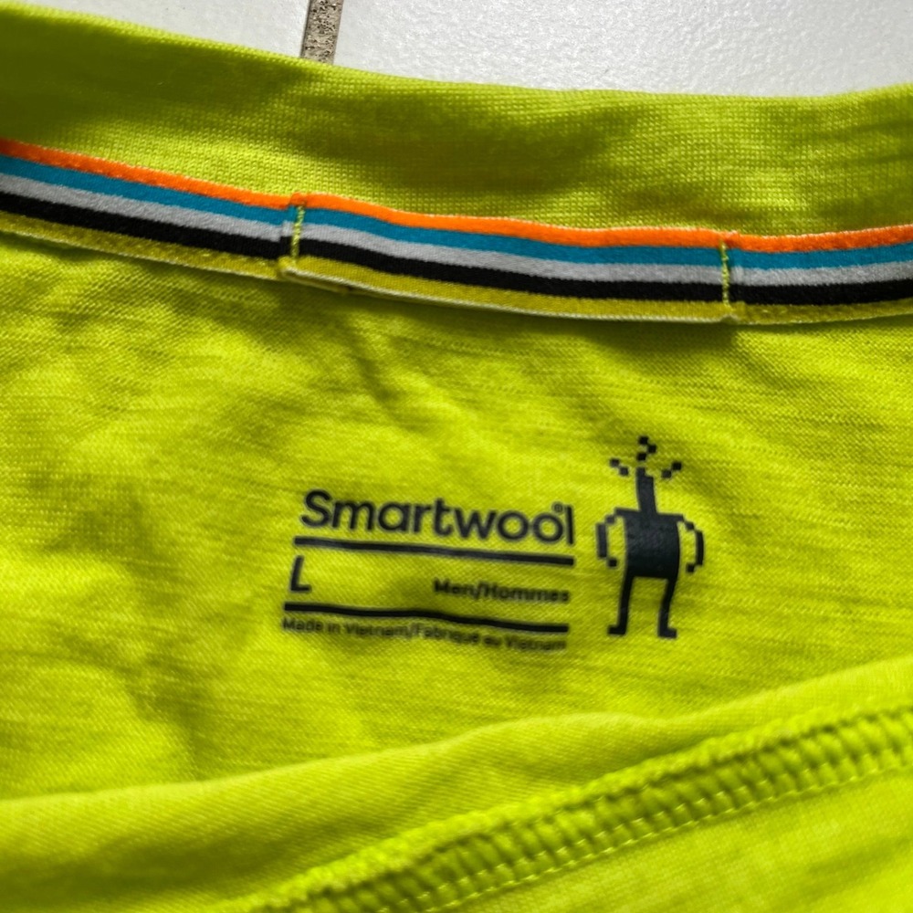 Smartwool Mens Long Sleeve Neon Yellow Navy Blue Sz Large - Picture 2 of 6
